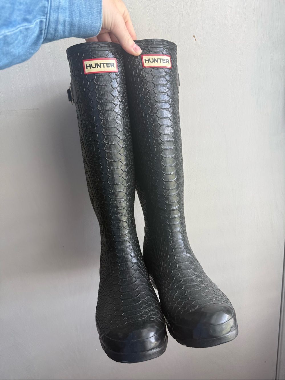 Hunter Black Textured Rain Boots - Tall Waterproof Boots